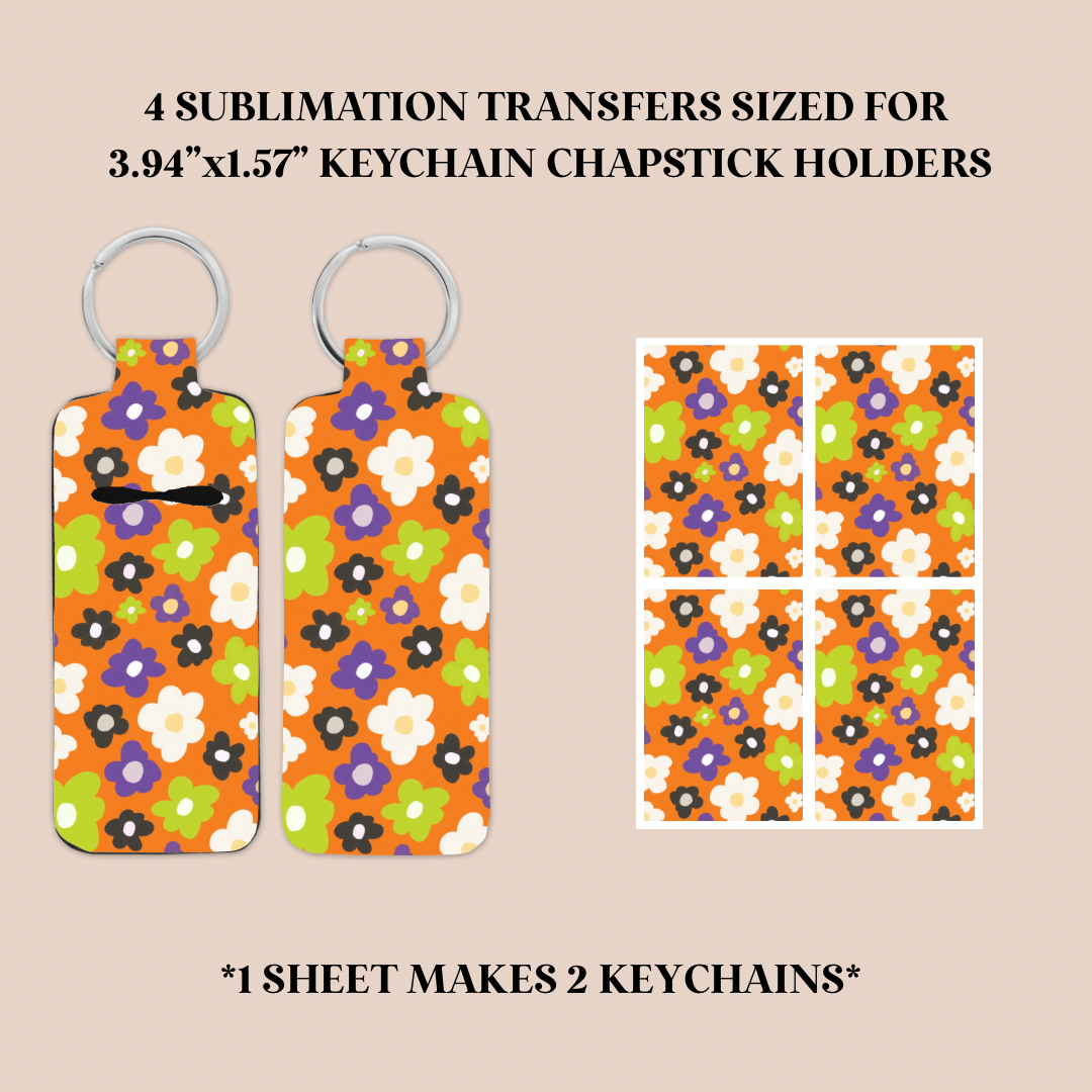Purple Green Flowers Keychain Chapstick Holder Sublimation Transfer