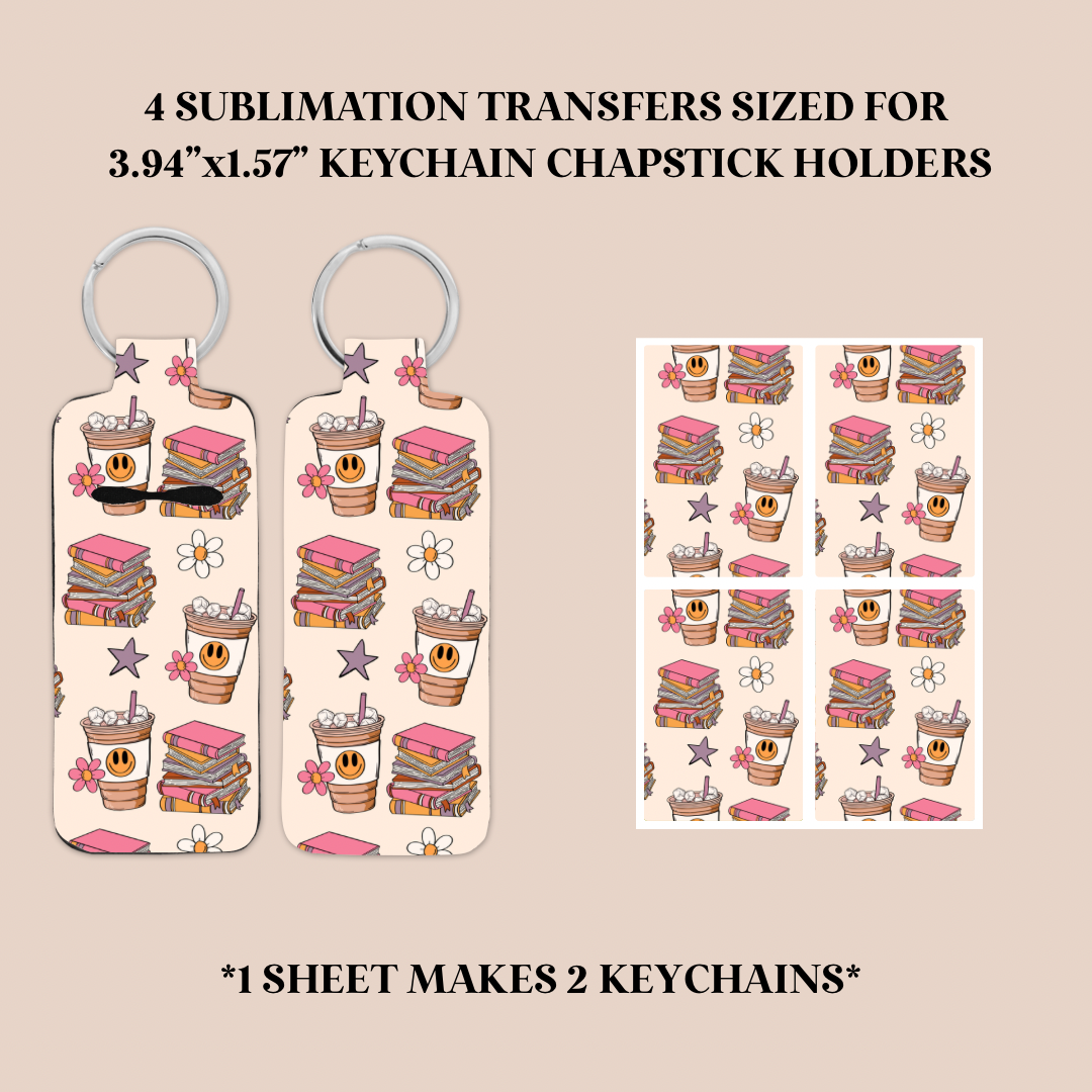 Books & Coffee Keychain Chapstick Holder Sublimation Transfer