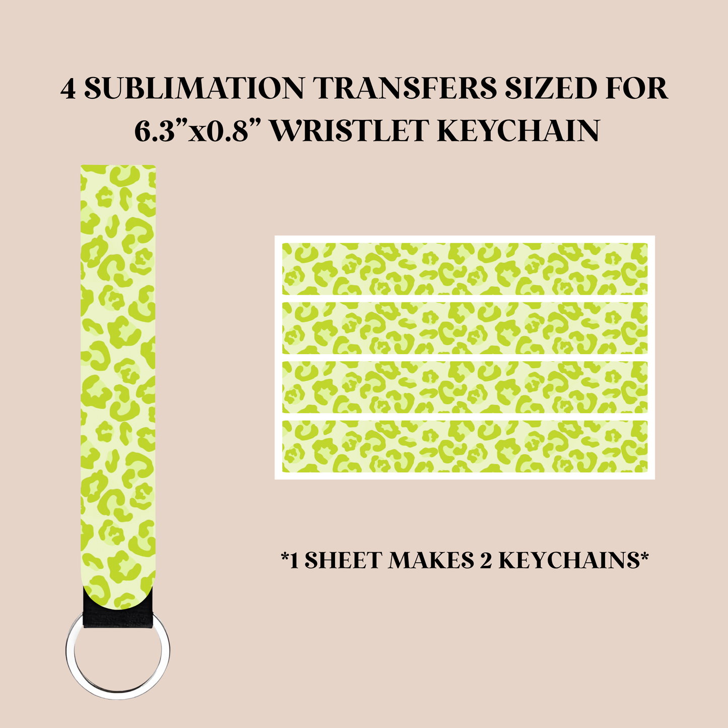 Bright Green Leopard Print Wristlet Keychain Sublimation Transfer