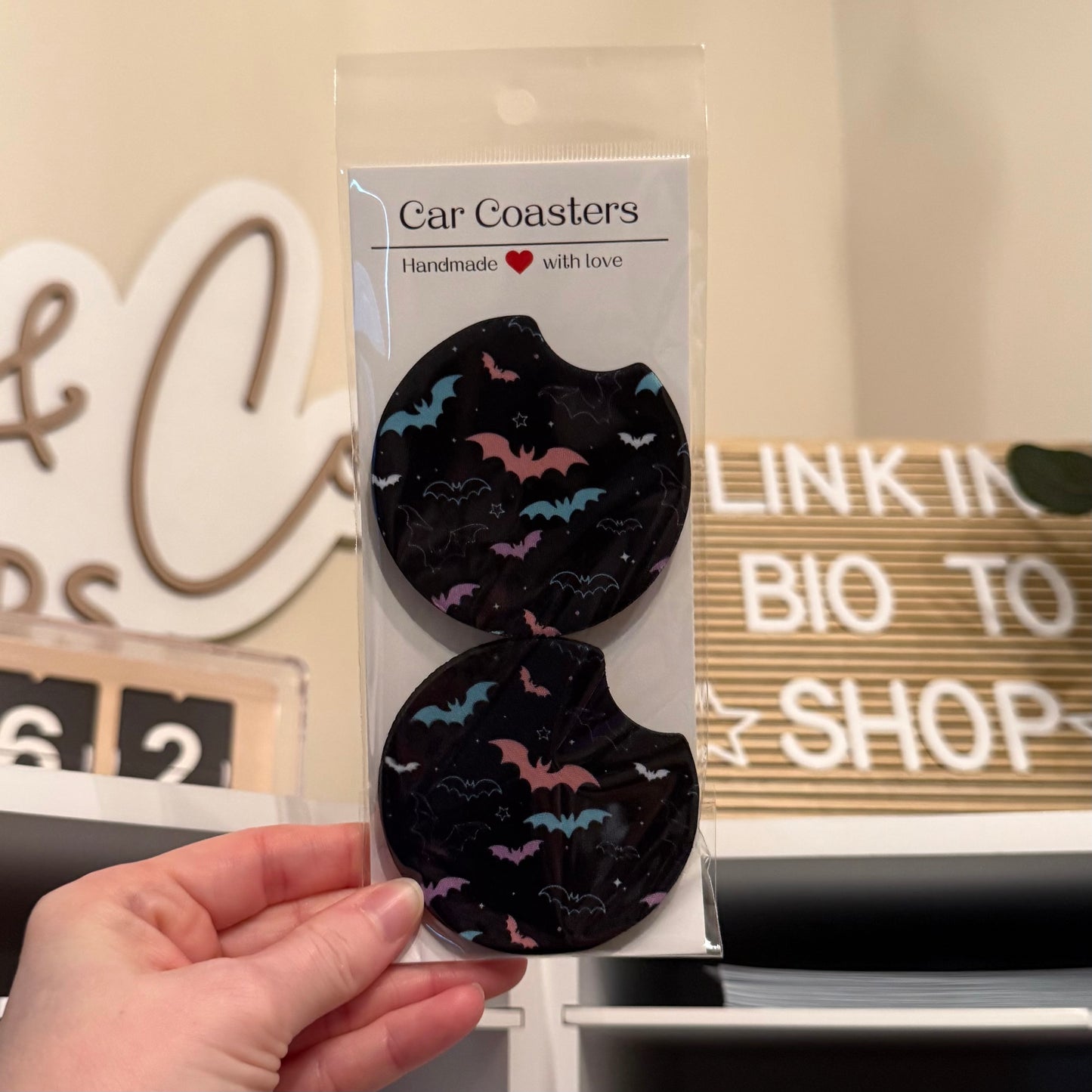 Colorful Bats Car Coasters