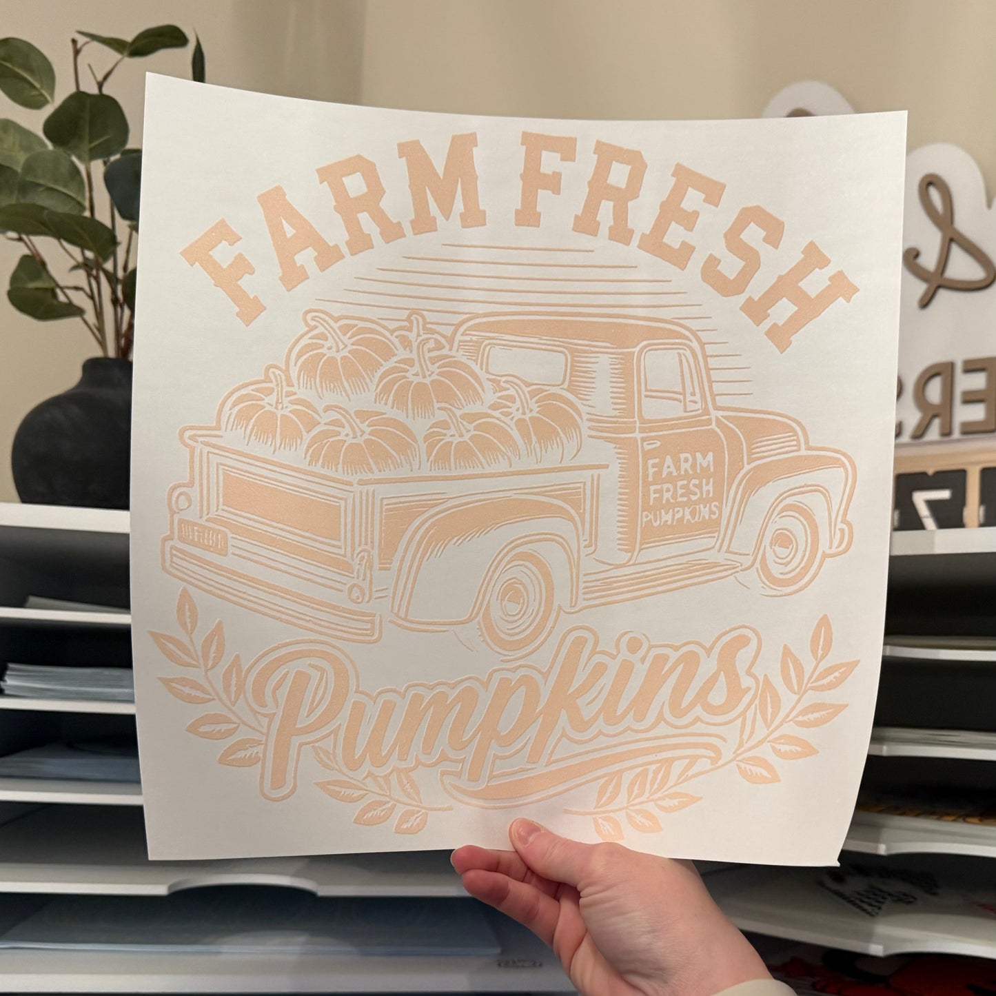 Farm Fresh Pumpkins Truck Single Color (Beige)