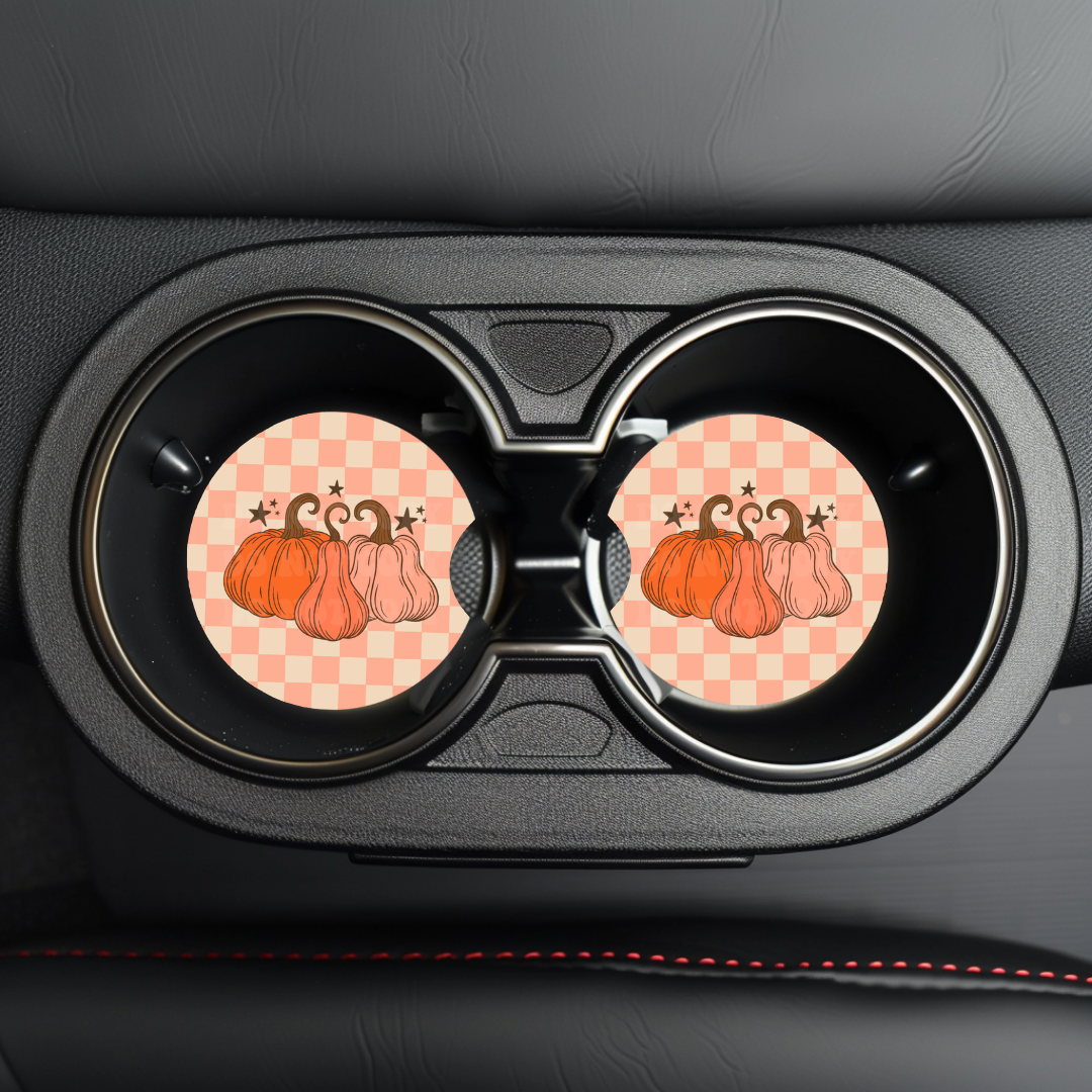 Checker Pumpkins Car Coaster Sublimation Transfer (Set of 2)
