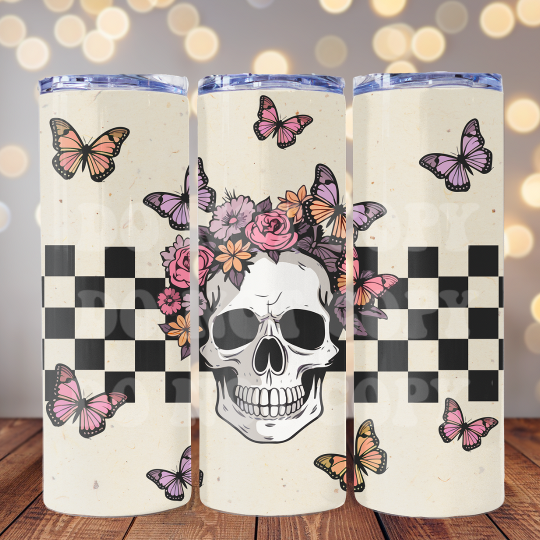 Retro Skull 20 oz Skinny Tumbler Sublimation Transfer