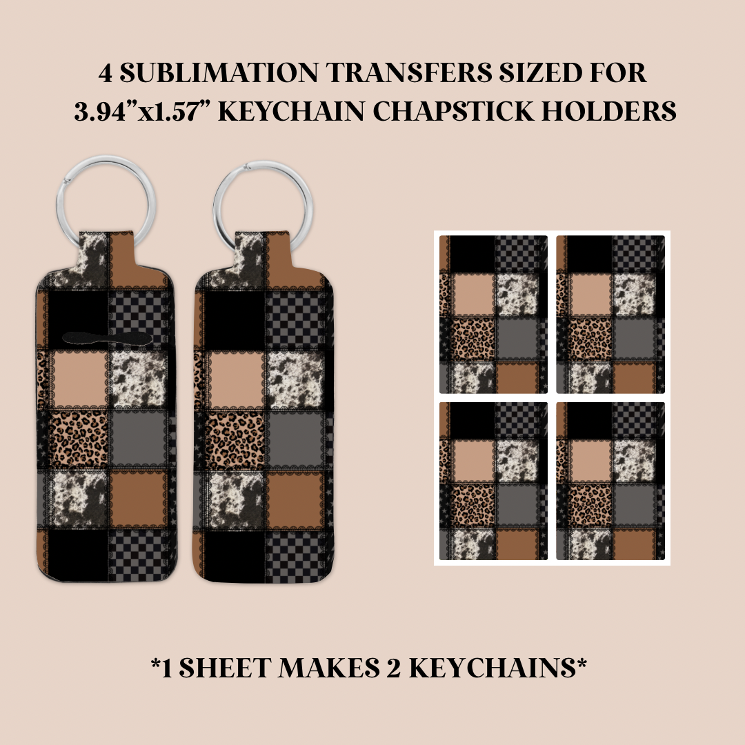 Cowhide Patchwork Keychain Chapstick Holder Sublimation Transfer