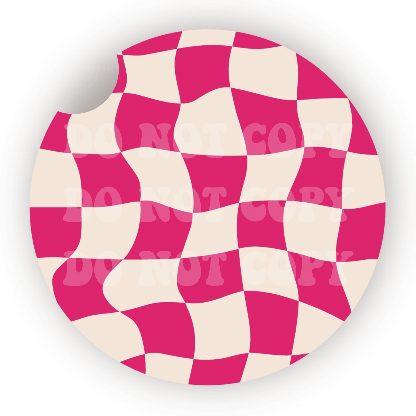 Wavy Hot Pink Checker Car Coaster Sublimation Transfer (Set of 2)