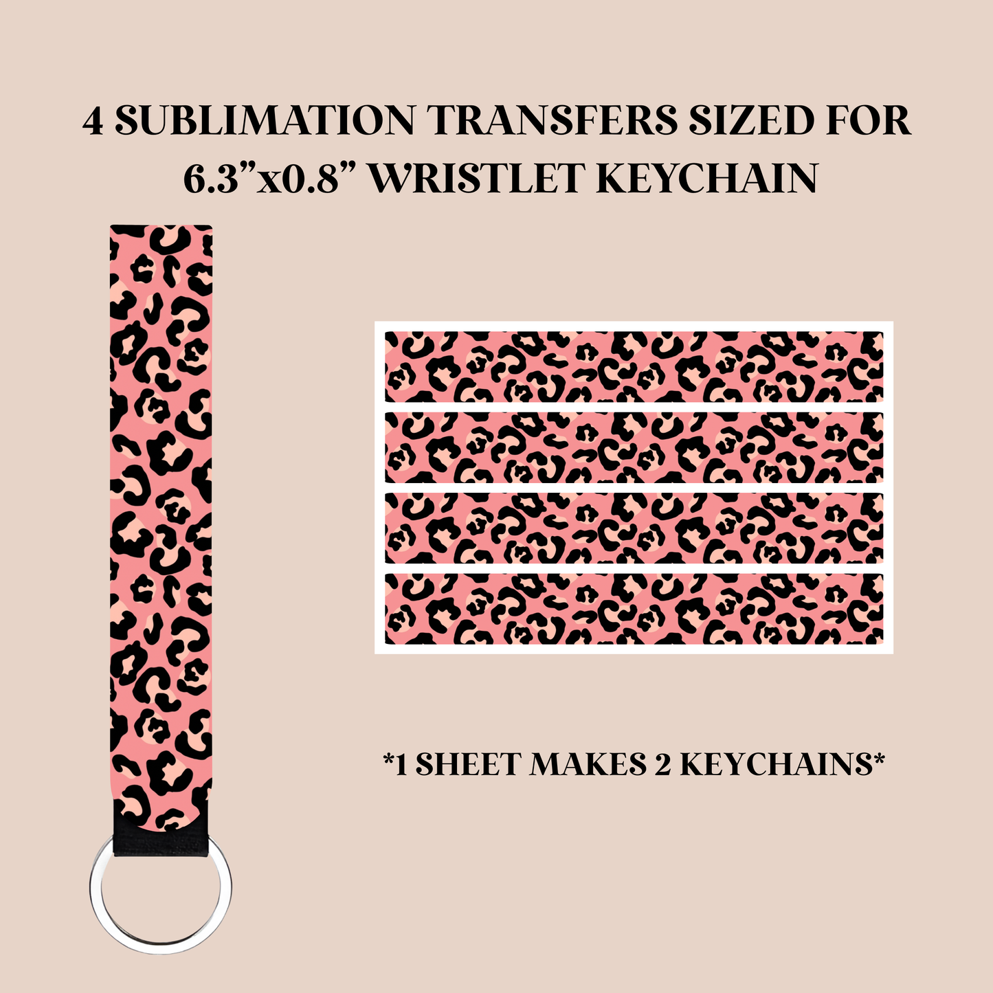 Black & Pink Leopard Print Wristlet Keychain Sublimation Transfer