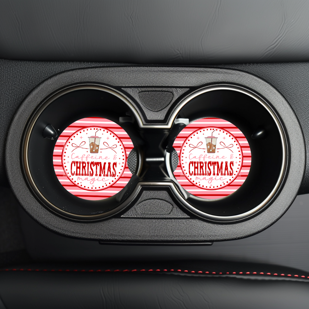 Caffeine & Christmas Magic Car Coaster Sublimation Transfer (Set of 2)