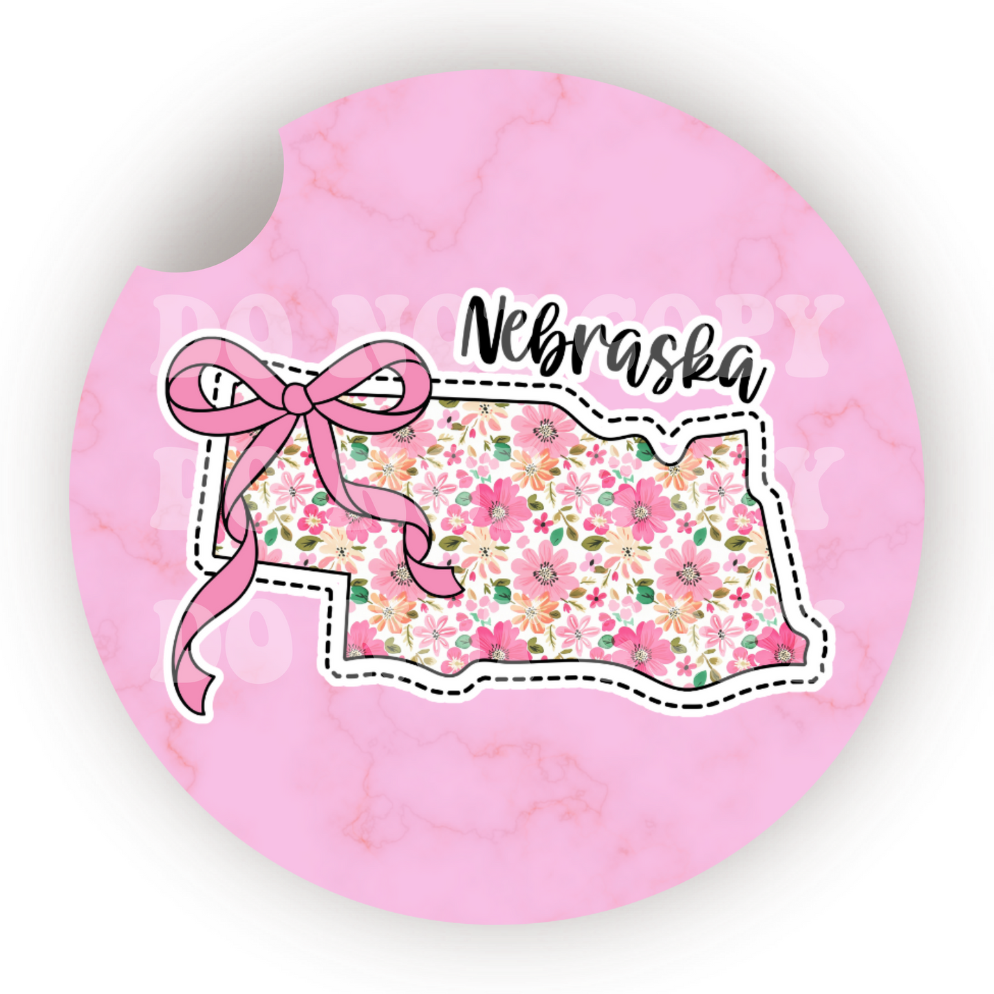 Floral State (Choose Your State) Car Coaster Sublimation Transfer (Set of 2)
