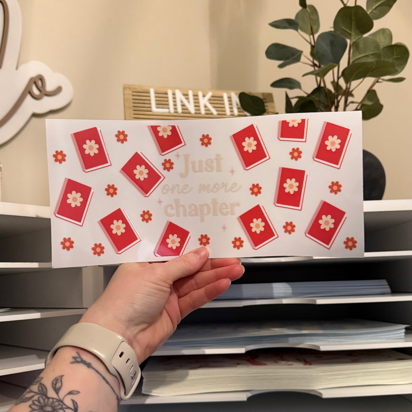 Just One More Chapter UVDTF 16oz Glass Can Wrap