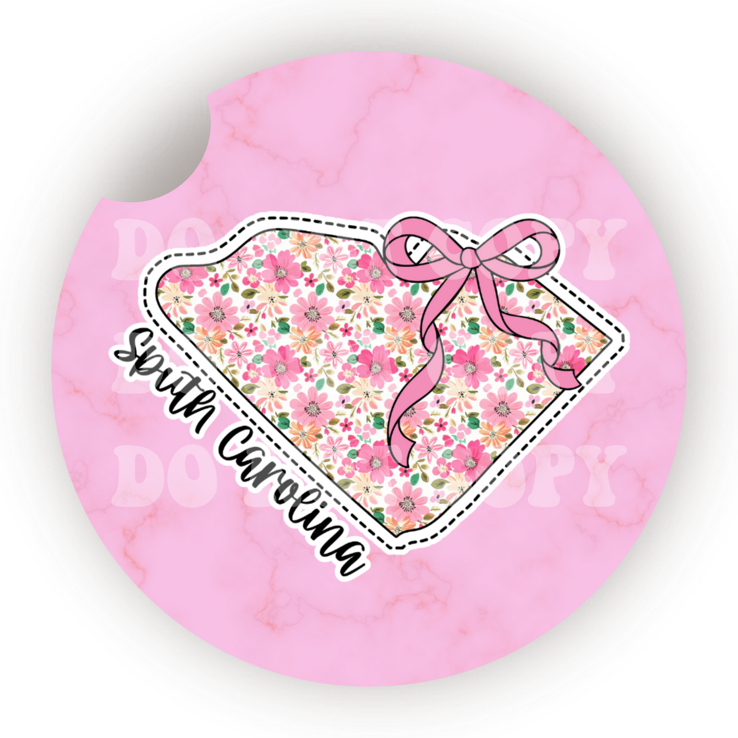 Floral State (Choose Your State) Car Coaster Sublimation Transfer (Set of 2)