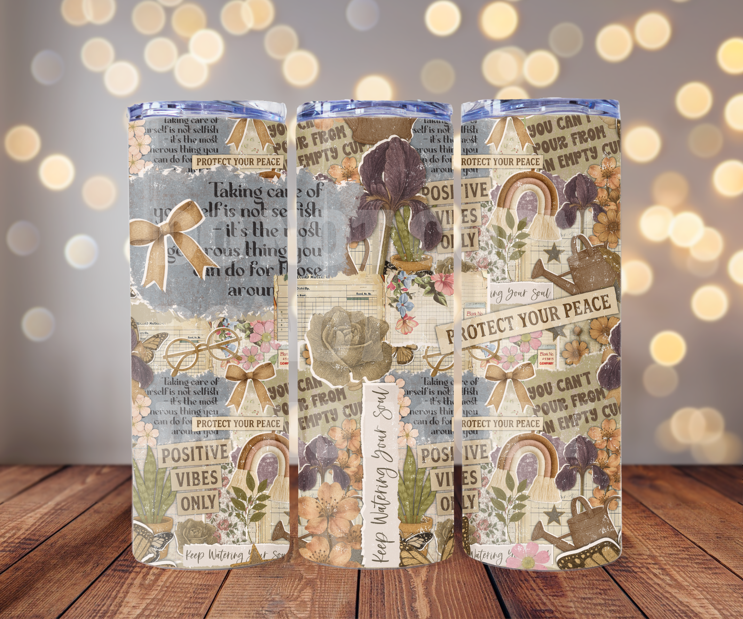 Self Care Scrapbook 20 oz Skinny Tumbler Sublimation Transfer - Seamless