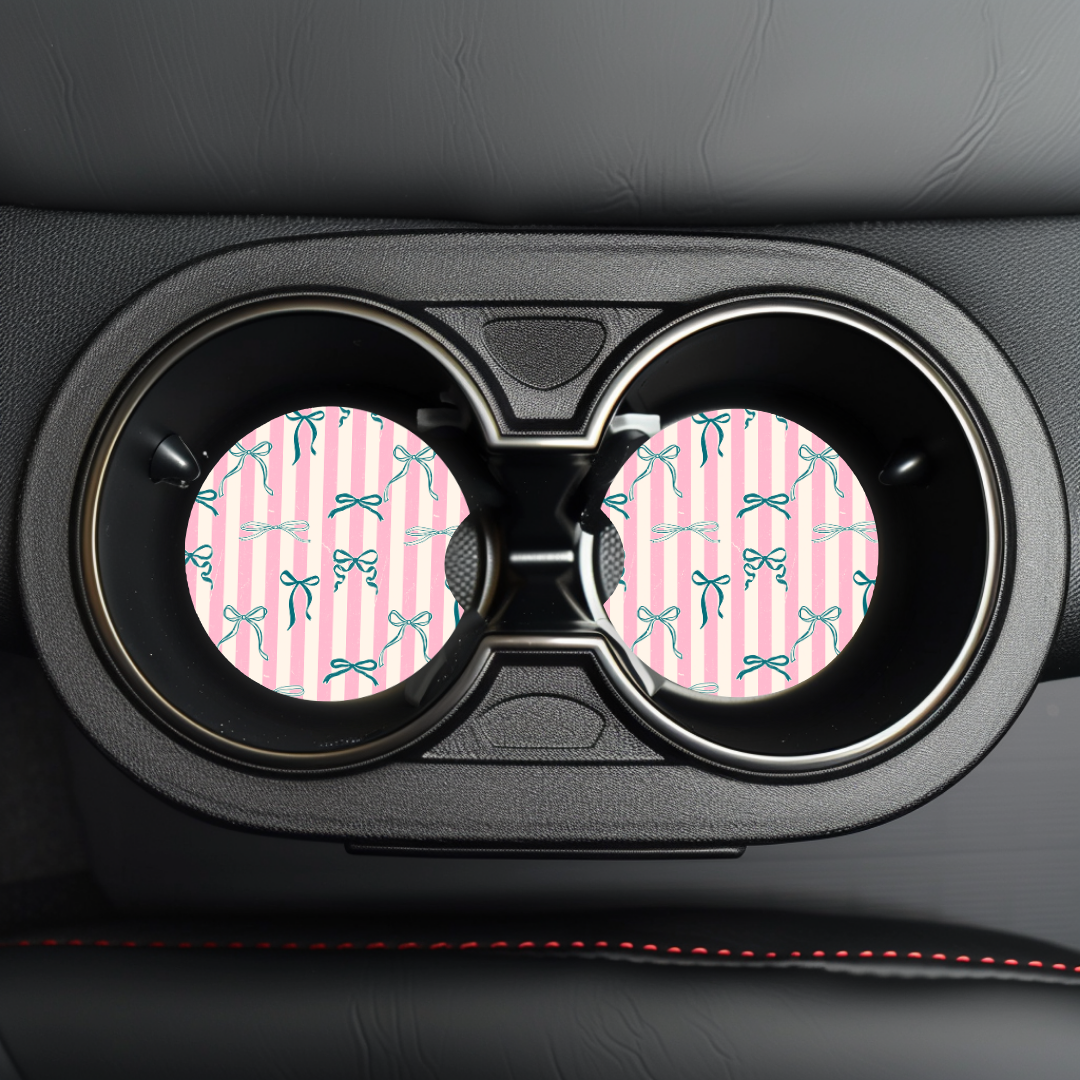 Teal Bows Car Coaster Sublimation Transfer (Set of 2)