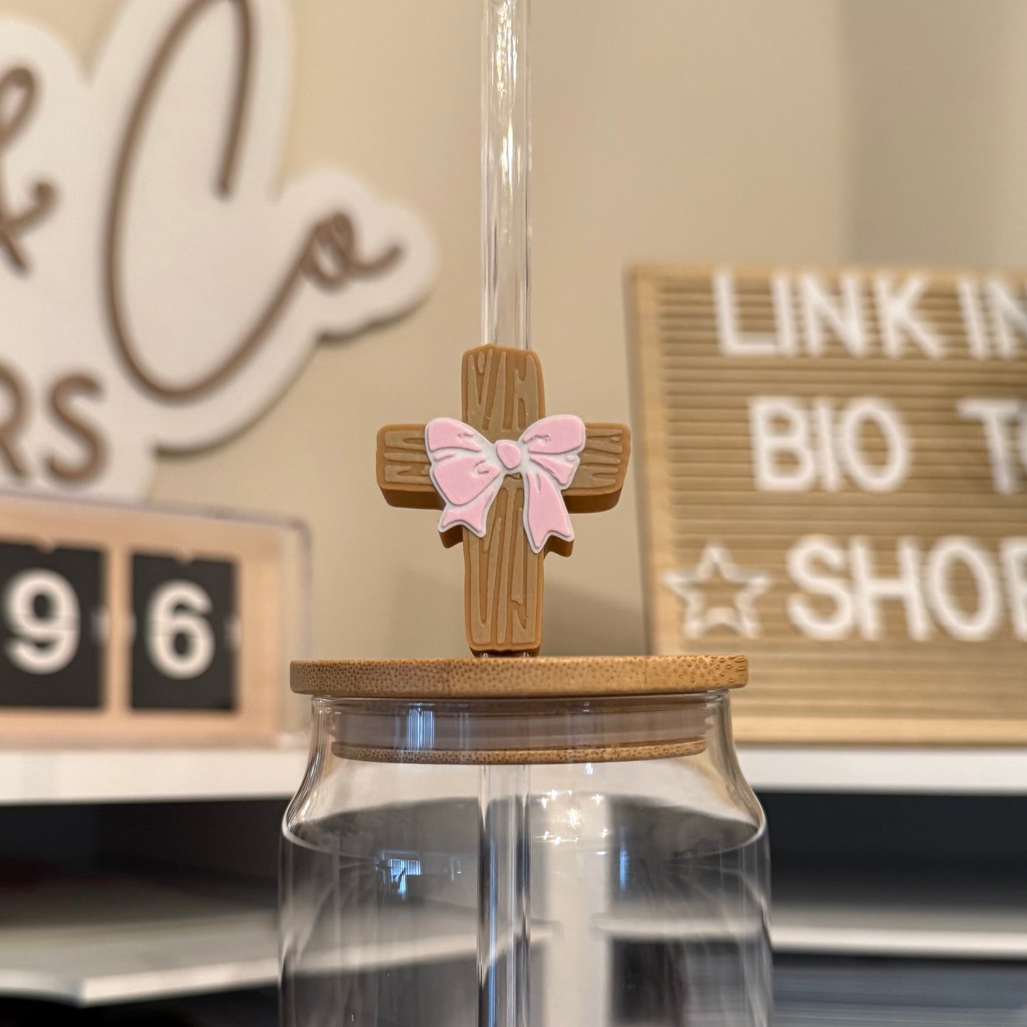 Coquette Cross 3D Printed Straw Topper