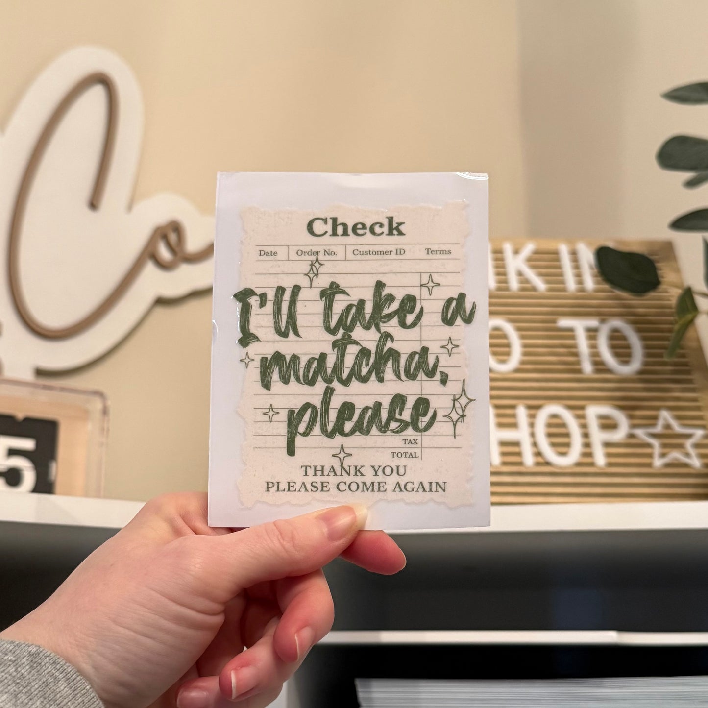 Matcha Check UVDTF 4” Decal