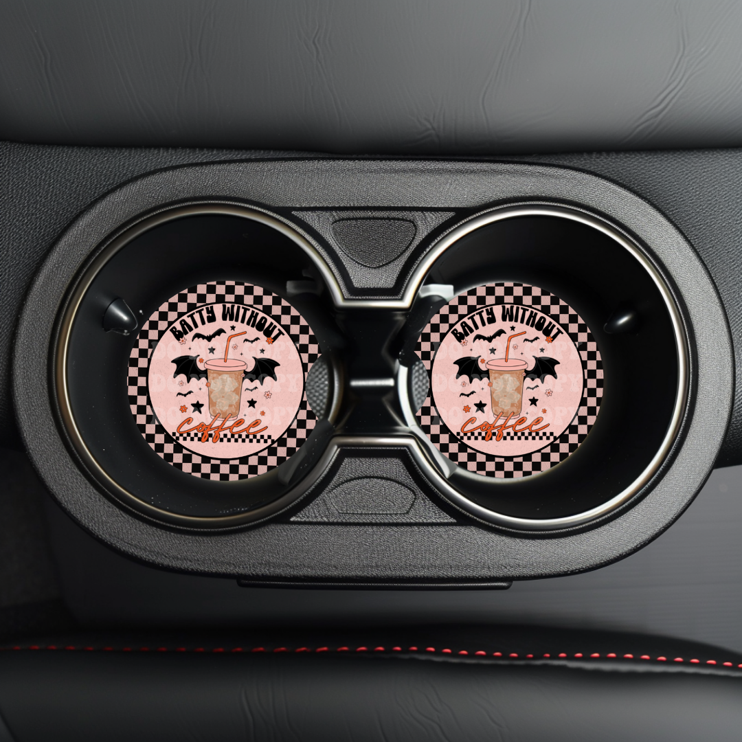 Batty Without Coffee Car Coaster Sublimation Transfer (Set of 2)