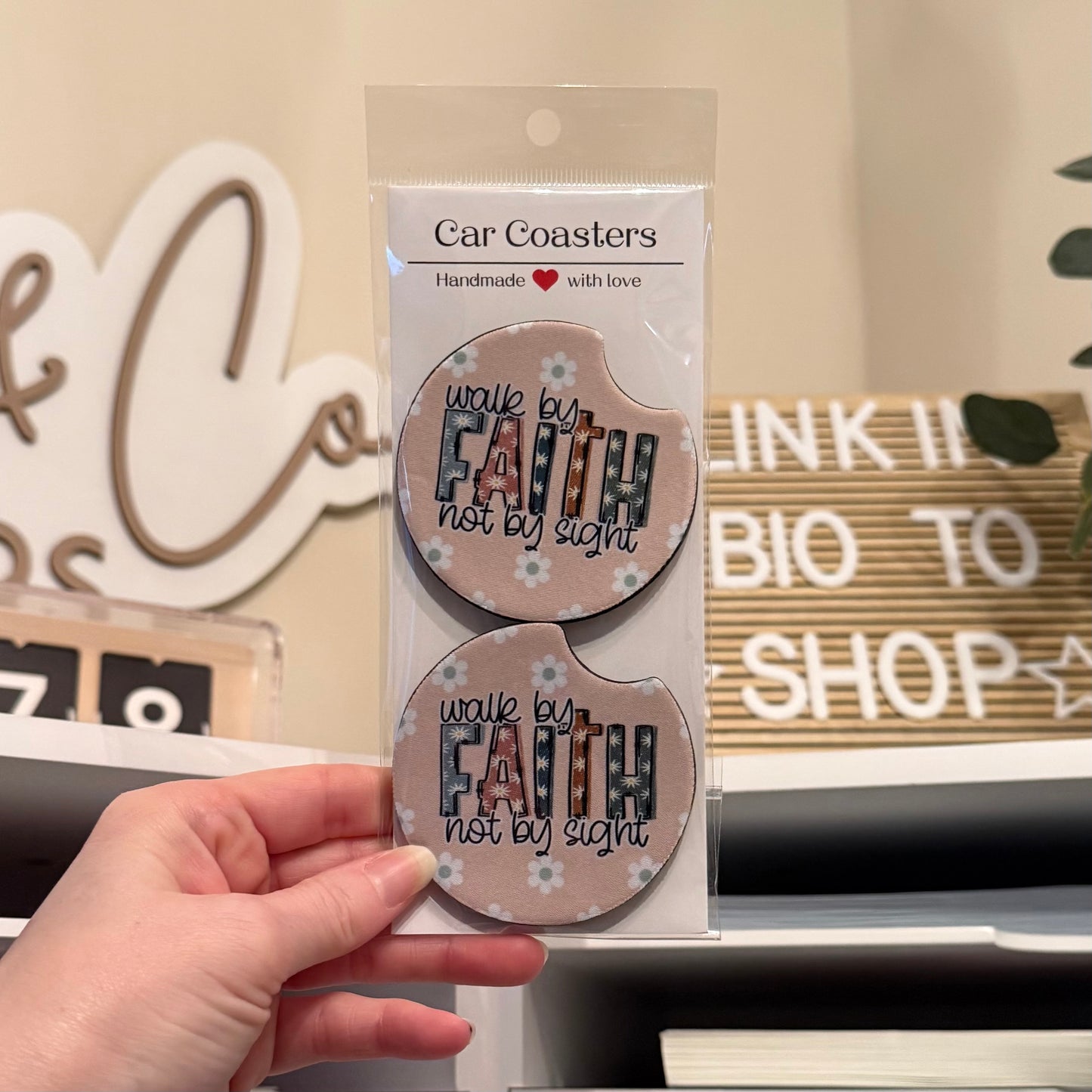 Walk By Faith Car Coasters
