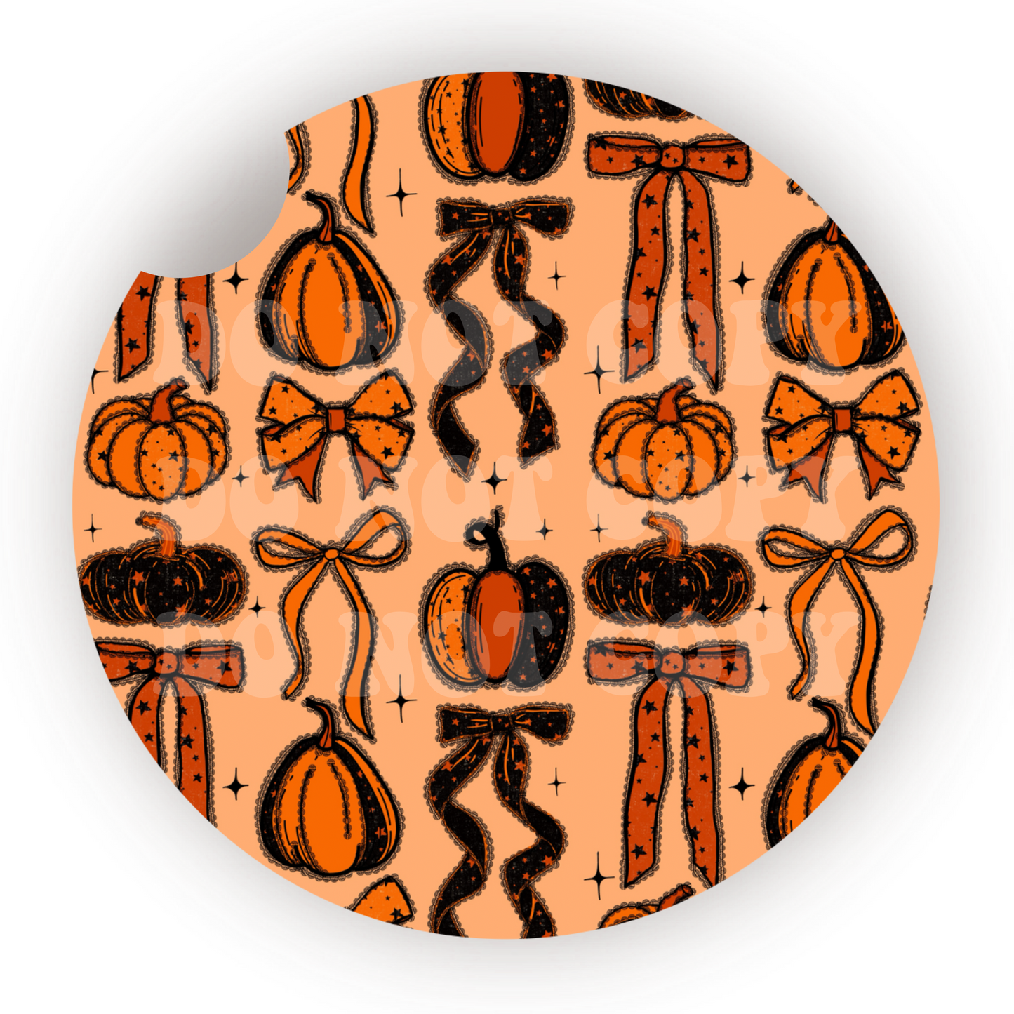 Lace Detail Pumpkins & Bows Print Car Coaster Sublimation Transfer (Set of 2)