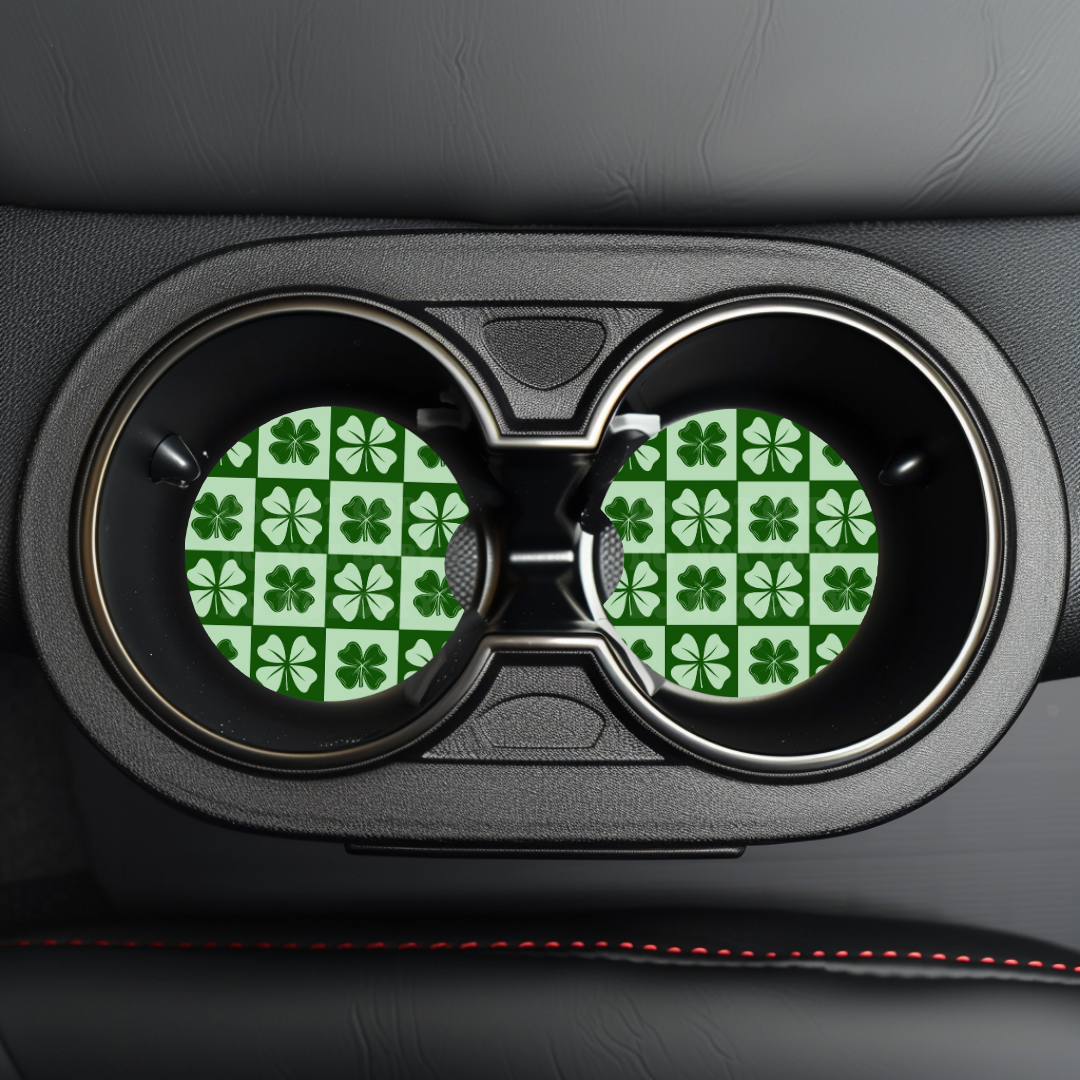 Checker Clovers Car Coaster Sublimation Transfer (Set of 2)