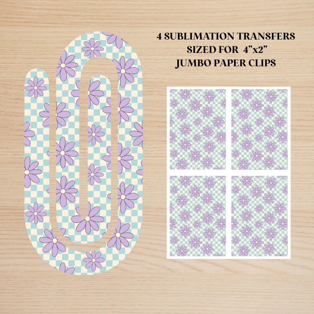 Checker Purple Flowers Jumbo Paperclip Sublimation Transfer