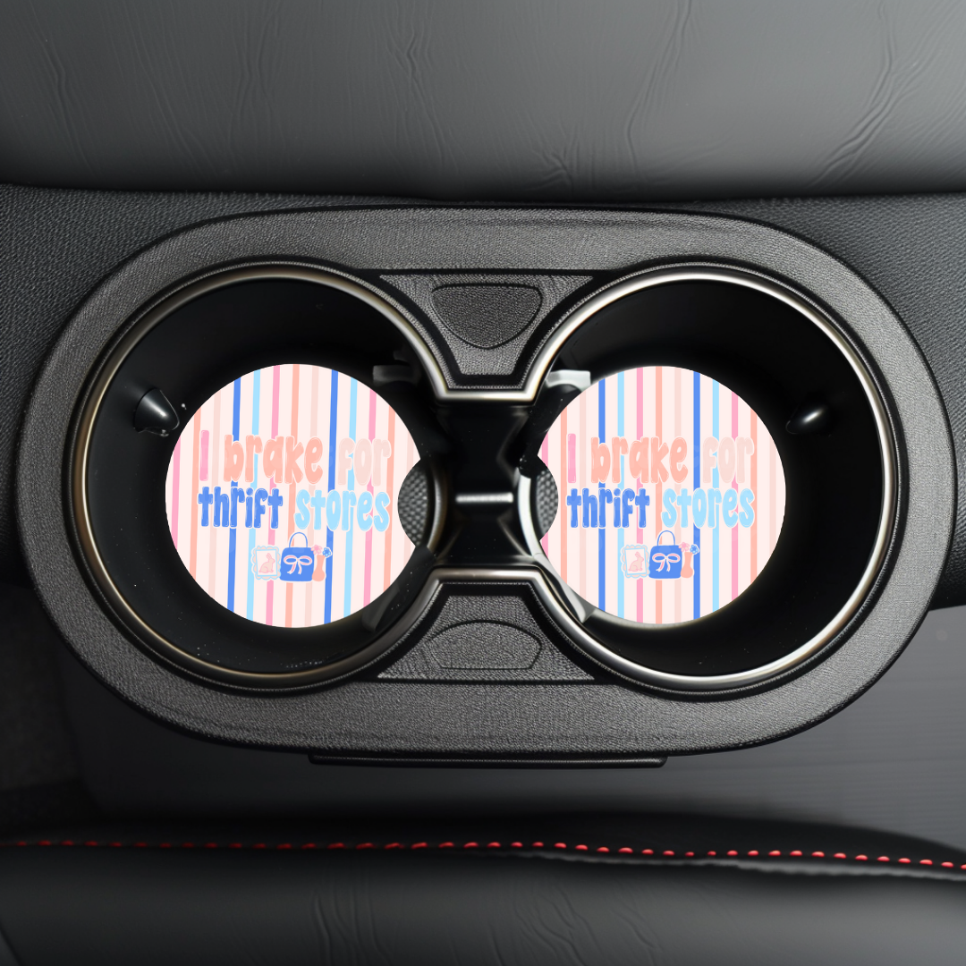 I Brake For Thrift Stores Car Coaster Sublimation Transfer (Set of 2)