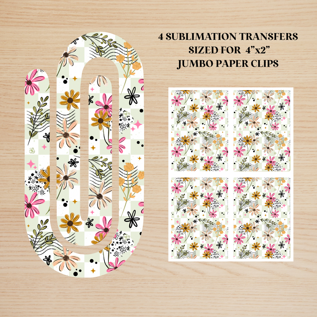 Green Plaid Floral Jumbo Paperclip Sublimation Transfer
