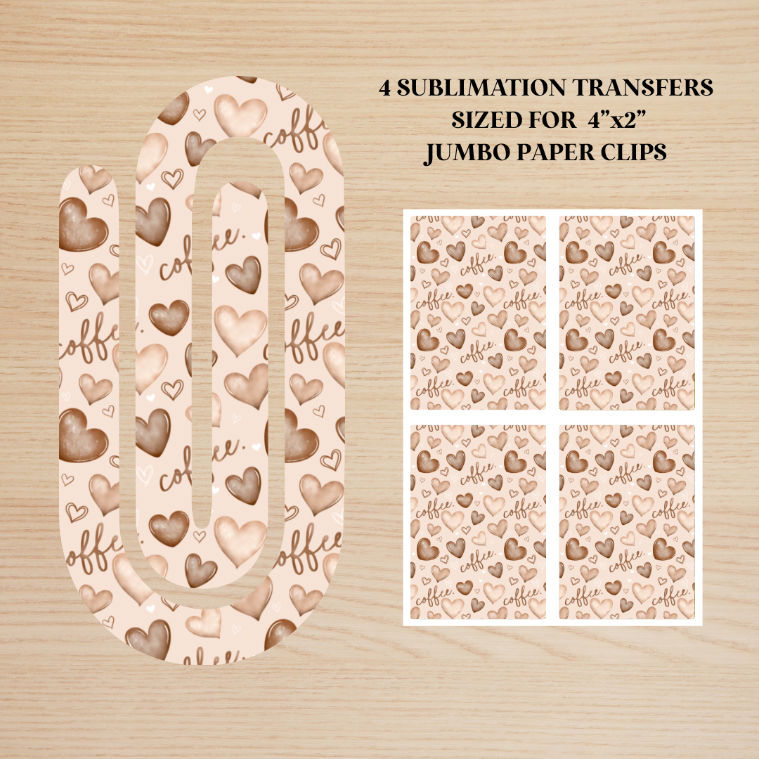 Coffee Hearts Jumbo Paperclip Sublimation Transfer