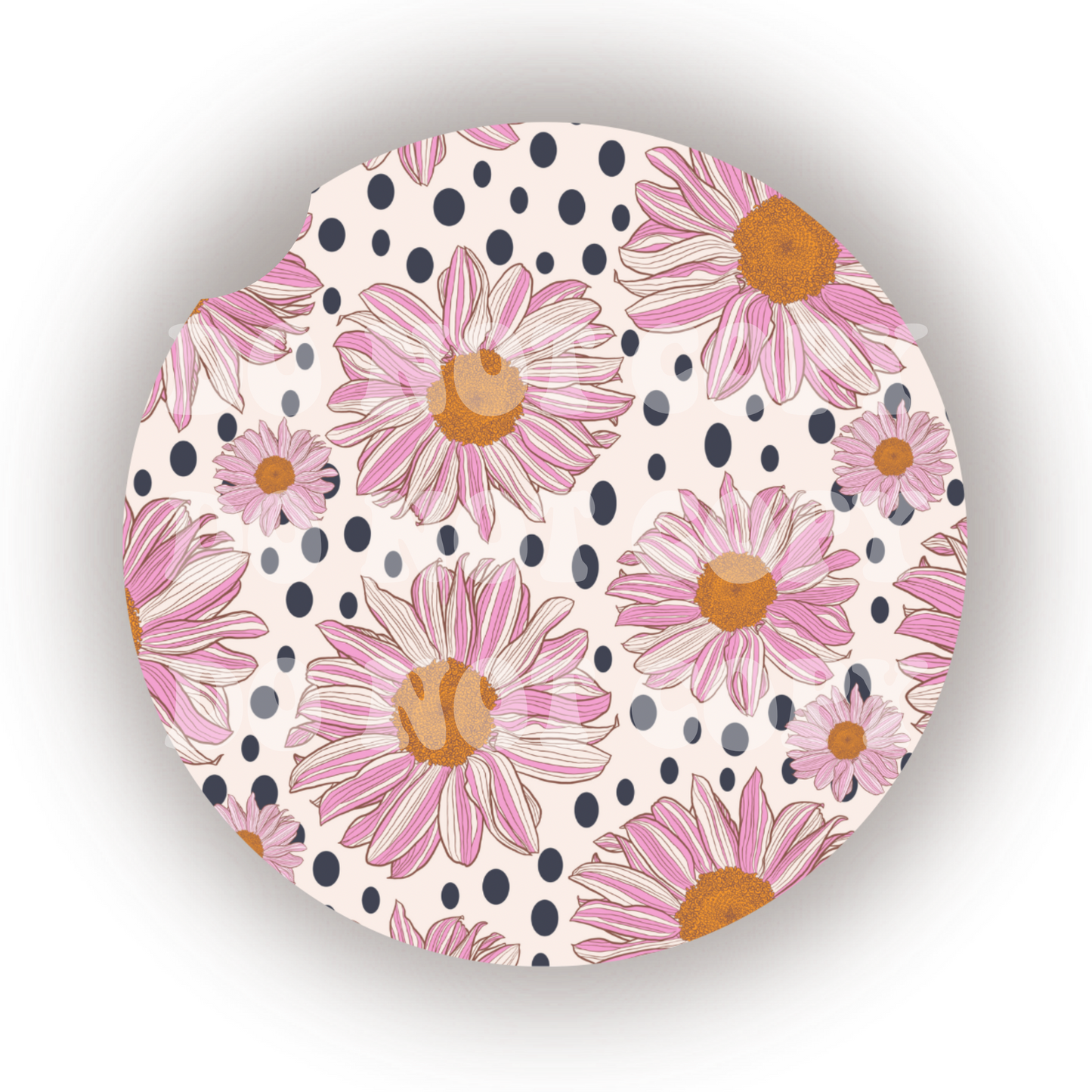 Polka Dot Daisies Car Coaster Sublimation Transfer (Set of 2)