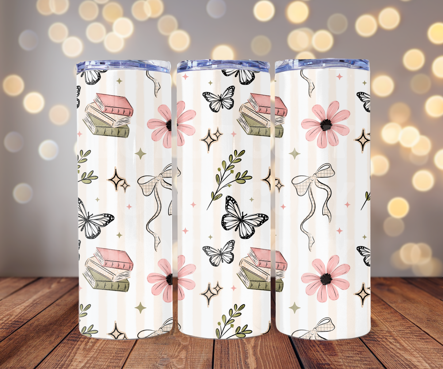 Butterflies & Books 20 oz Skinny Tumbler Sublimation Transfer - Seamless
