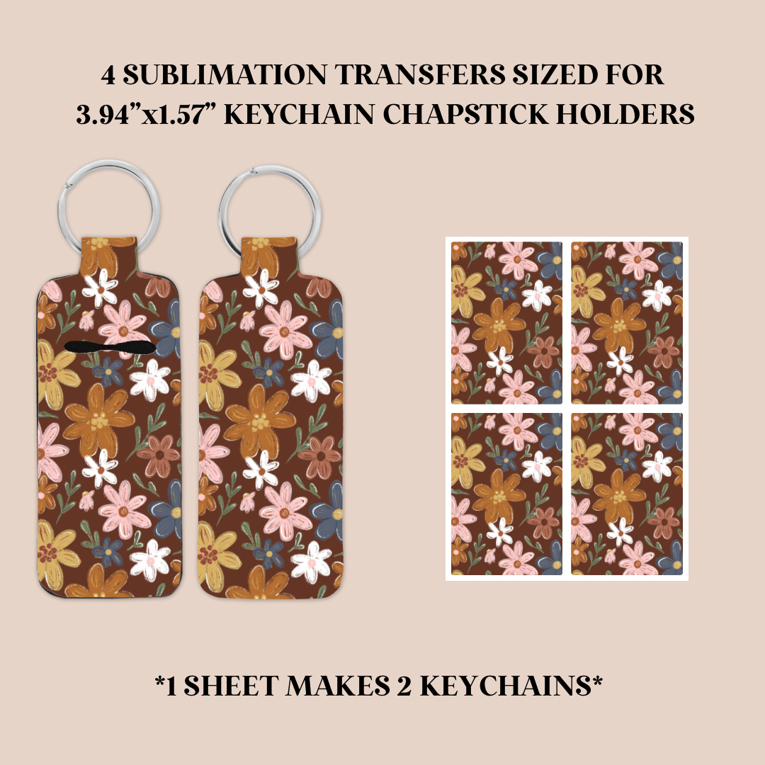 Fall Flowers Keychain Chapstick Holder Sublimation Transfer