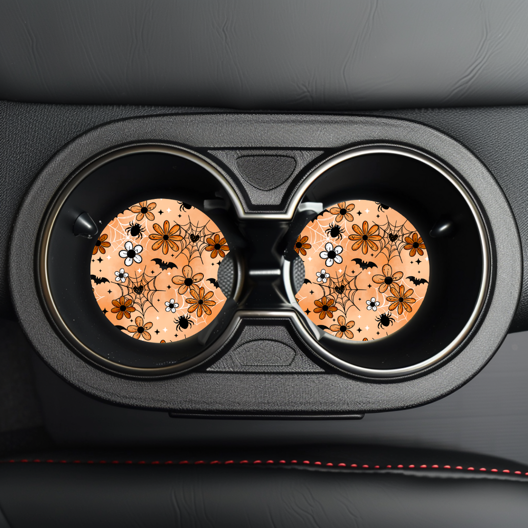 Spooky Floral Car Coaster Sublimation Transfer (Set of 2)