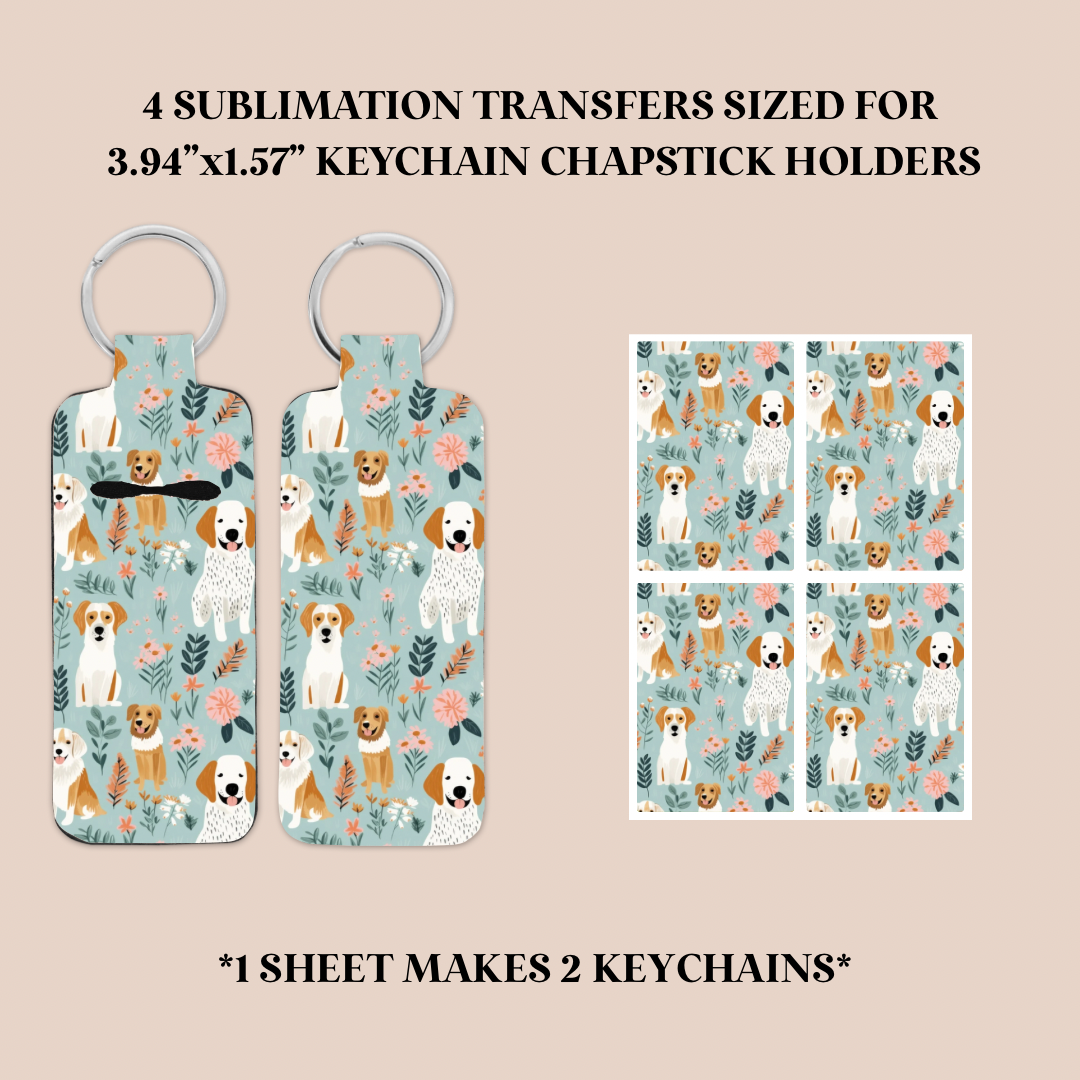 Dogs Keychain Chapstick Holder Sublimation Transfer
