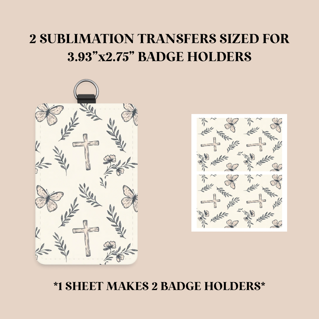 Cross & Butterflies Badge Holder Sublimation Transfer