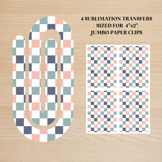 Muted Blue & Pink Checker Jumbo Paperclip Sublimation Transfer