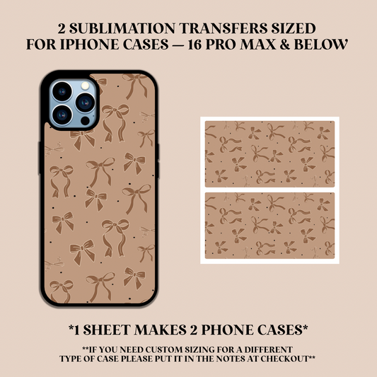 Tan Bows Phone Case Sublimation Transfer