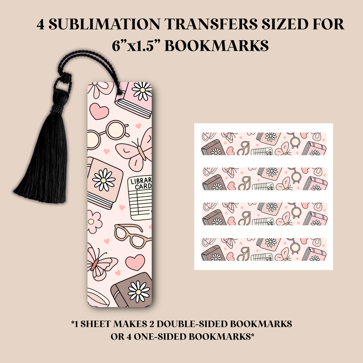 Library Card Doodles Bookmark Sublimation Transfer