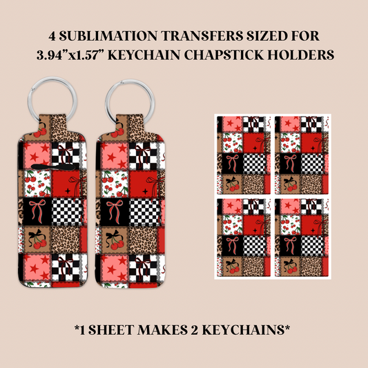 Edgy Patchwork Keychain Chapstick Holder Sublimation Transfer