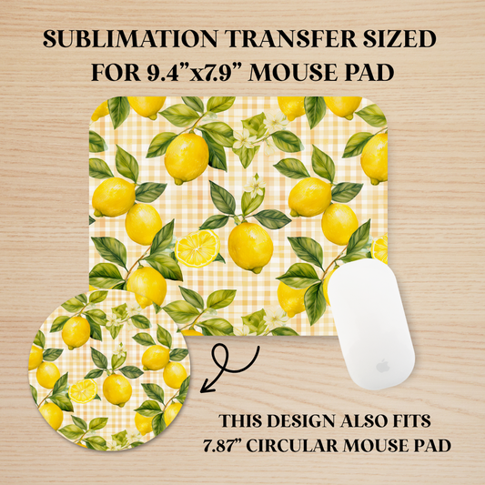 Plaid Lemons Mouse Pad Sublimation Transfer