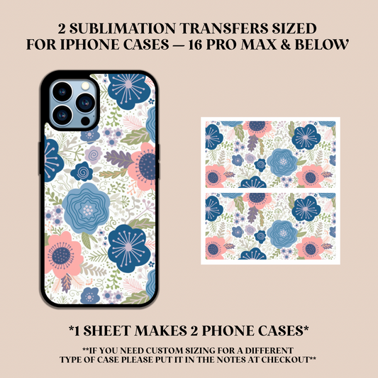 Pink & Blue Flowers Phone Case Sublimation Transfer