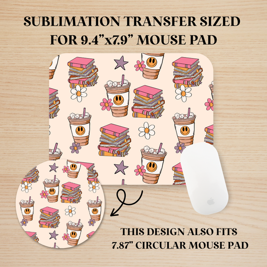Books & Coffee Mouse Pad Sublimation Transfer