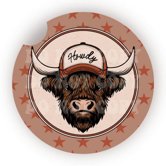 Howdy Longhorn Car Coaster Sublimation Transfer (Set of 2)