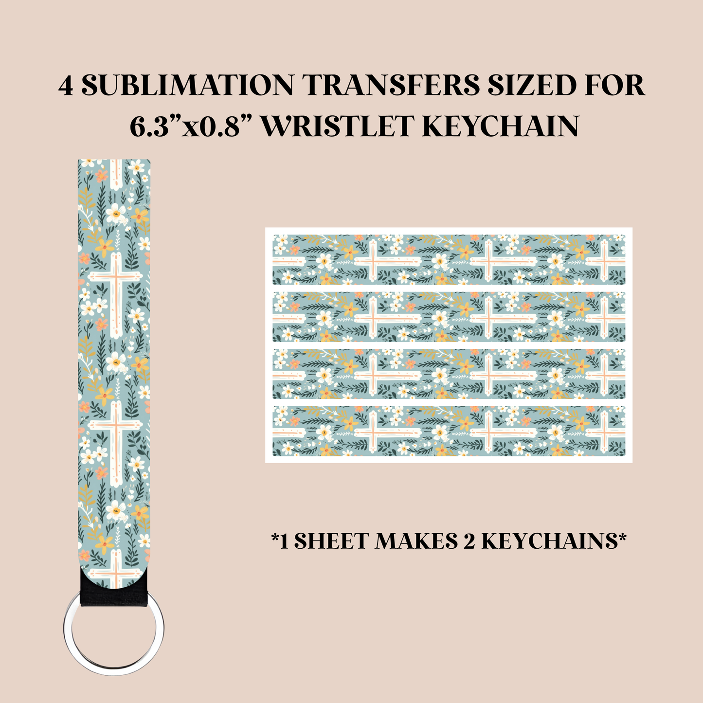 Floral Cross Wristlet Keychain Sublimation Transfer