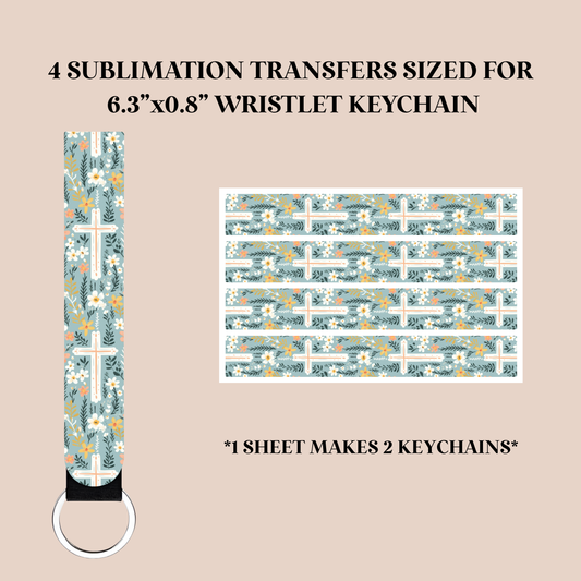 Floral Cross Wristlet Keychain Sublimation Transfer