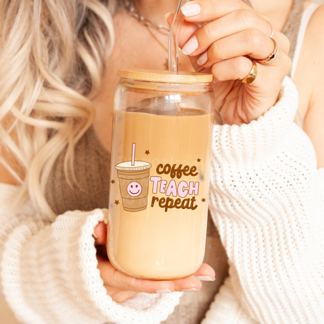 Coffee Teach Repeat UVDTF 4” Decal