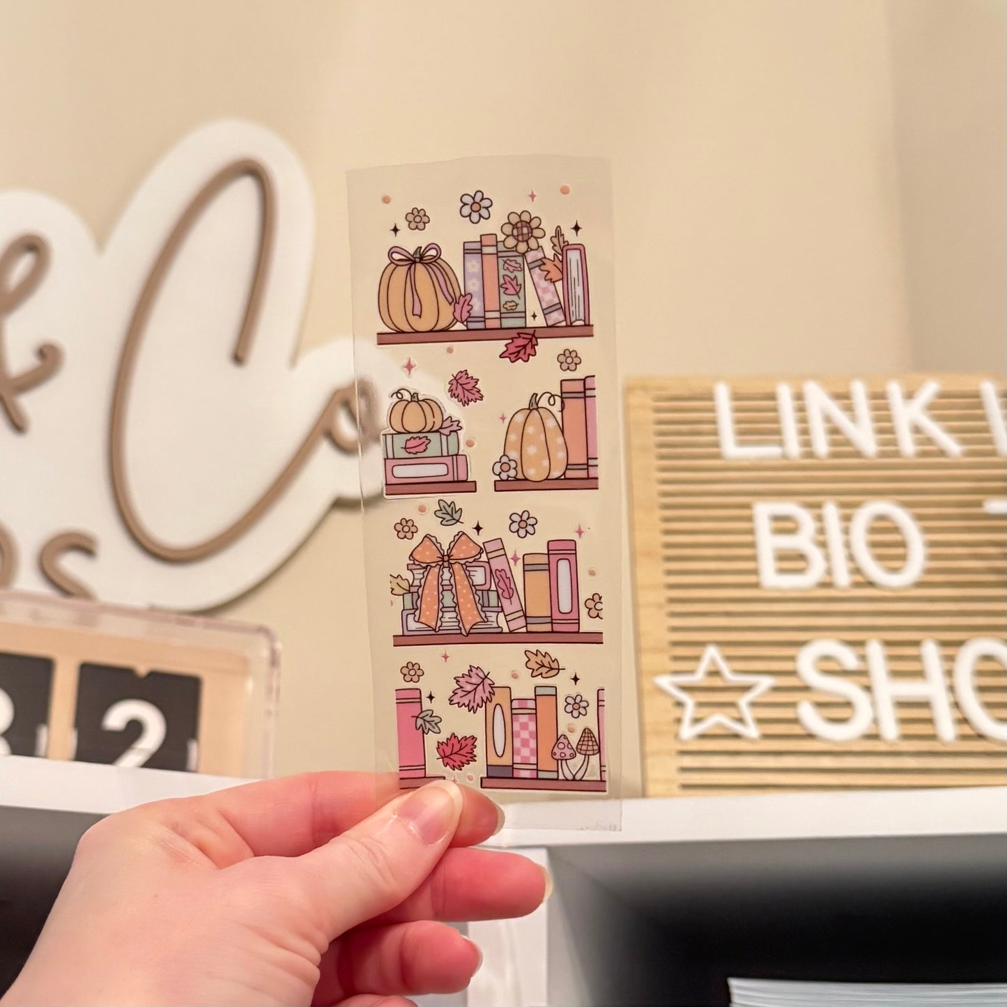 Fall Bookshelf UVDTF Bookmark