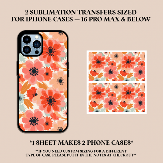 Pink & Orange Flowers Phone Case Sublimation Transfer