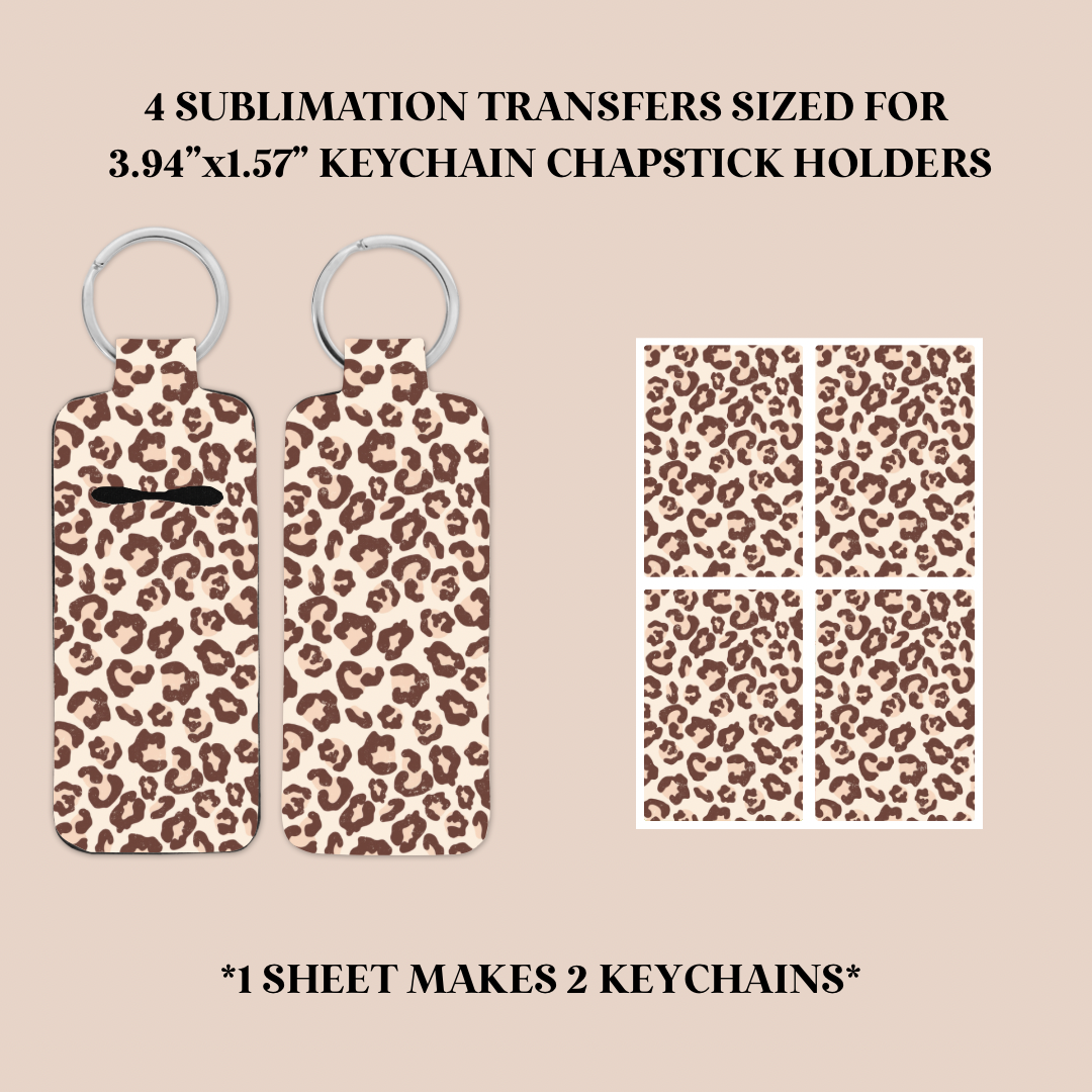 Neutral Leopard Print Keychain Chapstick Holder Sublimation Transfer