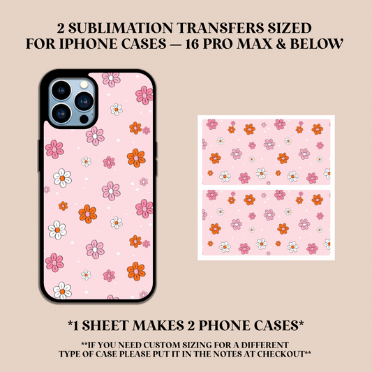 Pink & Orange Flowers Phone Case Sublimation Transfer