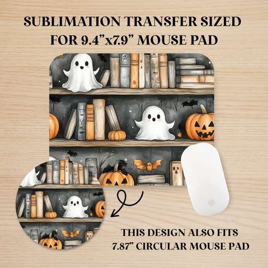 Spooky Bookshelf Mouse Pad Sublimation Transfer