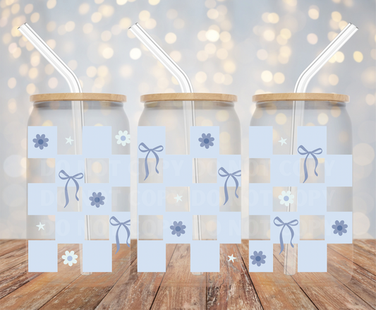 Blue Checker UVDTF 16oz Glass Can Wrap