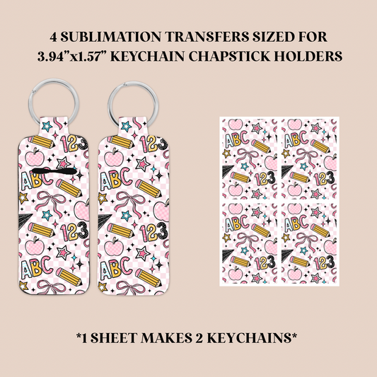 ABC 123 Keychain Chapstick Holder Sublimation Transfer